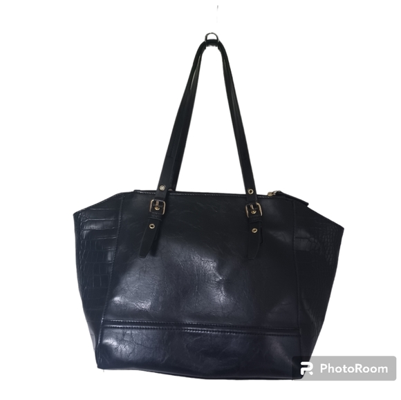 Black Croc Embossed Shoulder Tote Bag - Picture 2 of 12